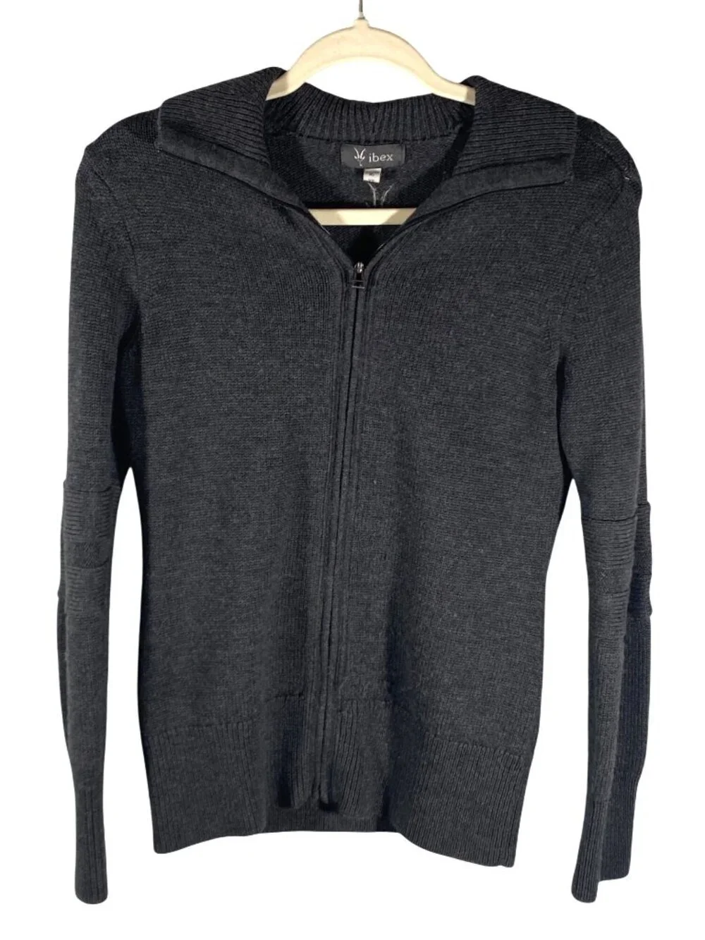 Ibex Merino wool XS Full-Zip Sweater Charcoal Gray Knit Warm Stylish Collar outd